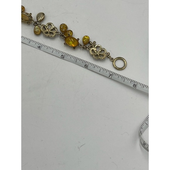 Monet Signed Yellow Cabochons & Antiqued Gold Tone Dangle Pave Toggle Bracelet - Picture 12 of 15